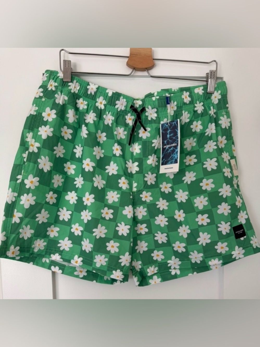Jack & Jones Daisy Print Swim Trunks XL BNWT | Green Floral Beach Shorts